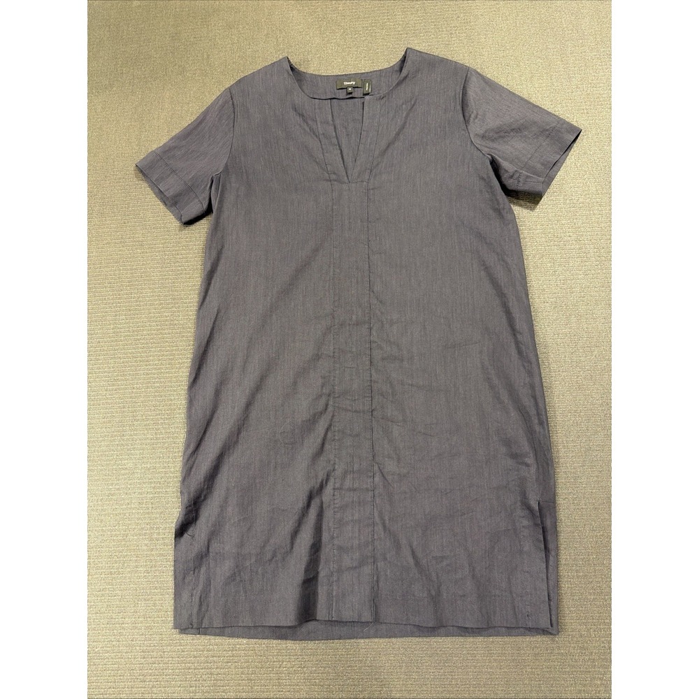 Theory Womens‎ Navy Blue Linen Blend Shortsleeve Tunic Shift Dress Medium
